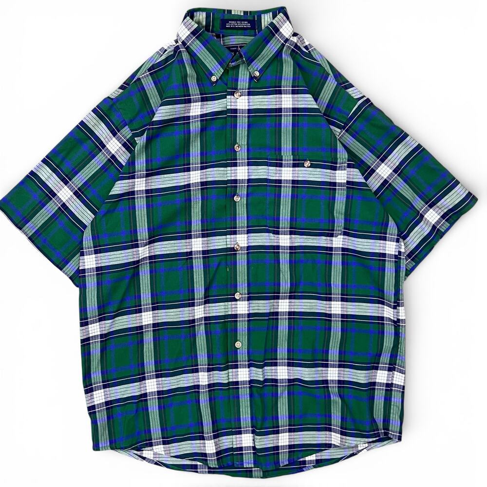 Vintage John Ashford Wrinkle Free Oxford Short Sleeve Plaid Button Up Shirt M